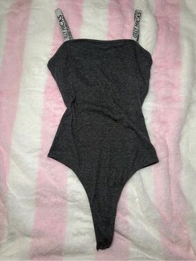 Gilly Hicks Gray One-Piece Bodysuit with Logo Straps